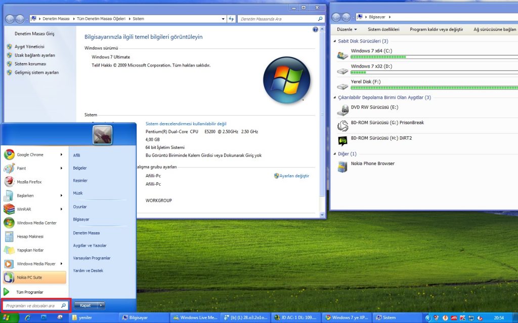 windows 7 arama ekranı resim 1
